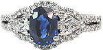 Venus - Halo Engagement Rings - Three Stone, Blue Sapphire