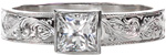Juno - Hand Engraved Engagement Rings - Juno, Hand Engraved, Bezel, Princess Cut