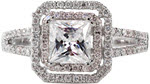Cassandra - Micro Pavé Engagement Rings - Double Halo, Split Shank, Princess Cut