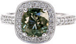 Cenote - Sapphire Engagement Rings - Green Sapphire, Hand Engraved, Filigree, Halo