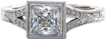 Vienna - Antique Engagement Rings - Hand Engraved, Filigree, Princess Cut, Bezel, Split Shank