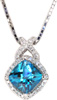 Blue Topaz and Diamond Halo Pendant - Color Pendants