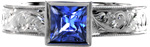 Sapphire Juno - Antique Engagement Rings - Juno, Hand Engraved, Sapphire