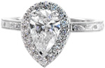Design 2333 - Antique Engagement Rings - Pear, Hand Engraved, Halo