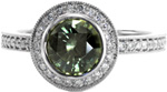 Ashley - Custom Design Rings - Cushion Bezel, Halo, Green Sapphire