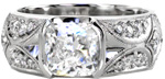 Design 2435 - Antique Engagement Rings - North Star, Cushion Cut, Half Bezel