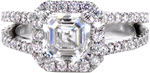 Design 2451 - Custom Design Rings - Asscher Cut, Split Shank, Halo