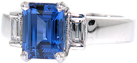 Emerald cut blue sapphire engagement ring