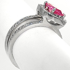 Pink Cushion Cut Sapphire in a split shank micro pave engagement ring