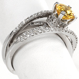 Yellow Round Cut Sapphire in a very unique micro pave engagement ring