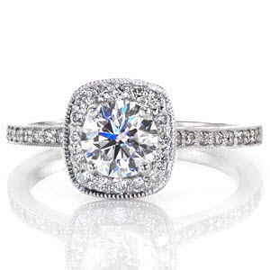 Halo engagement ring in Rochester with diamond halo and round brilliant center.