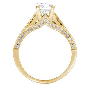 Providence micro pave engagement ring a round brilliant center stone and detailed side view.