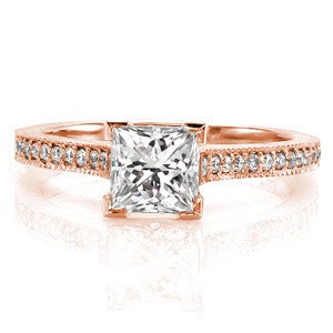 Rose gold engagement ring in El Paso with micro pave diamonds and princess cut center stone.