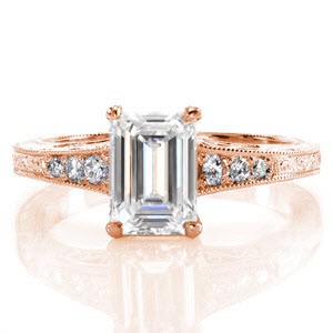 Emerald Cut Diamond Engagement Rings in Tulsa are richly adorned with detailed hand engravings, filigree, and diamonds.