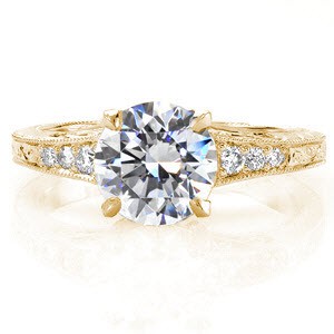 Fargo antique engagement ring with engraving, filigree and milgrain.