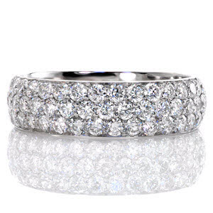 Wide band wedding ring in San Diego with three rows of micro pave diamonds.