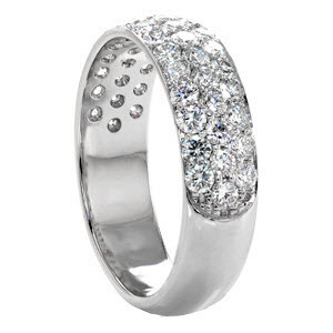 El Paso custom wide ring with a rounded band and three rows of micro pave diamonds.