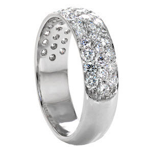 West Valley City custom wide ring with a rounded band and three rows of micro pave diamonds.