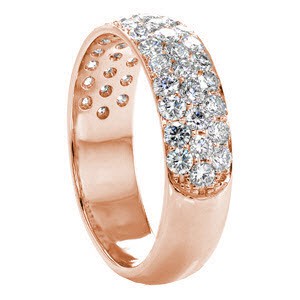 Sioux Falls custom rose gold wide ring with a rounded band and three rows of micro pave diamonds.