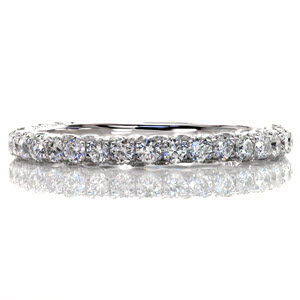 Pavia is a true delight for its wearer. Crafted in 14k white gold, the micro pavé band is adorned on all three sides with round cut diamonds. The band is hand set with stones totaling 1.18 carats. This technique creates an endless look of diamonds that sparkle from every angle.