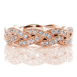 Virginia Beach rose gold diamond band with micro pave diamonds in a braided pattern.