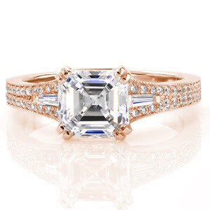Custom engagement ring in Madison with asscher cut center stone and diamond band.