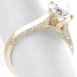 Yellow gold classic engagement ring in San Antonio with micro pave.
