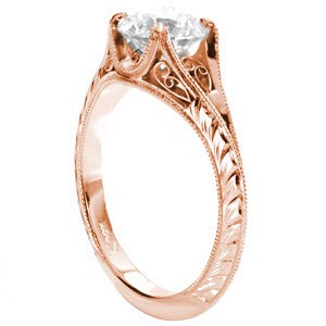Rose gold engagement ring in Houston with filigree and hand engraving. 
