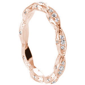 Unique wedding rings in Sacramento with hand engraving and rose gold.