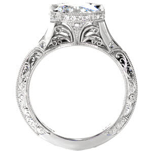 Providence engagement ring with scroll filigree, hand engraving and milgrain. 