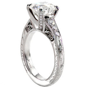 Madison antique engagement ring with hand engraving, filigree and micro pave diamonds.