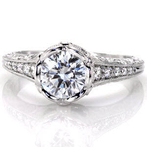 Custom engagement ring in Virginia Beach with bezel set round brilliant diamond.