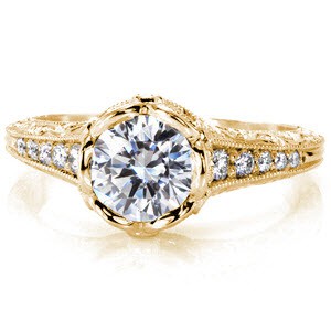 Antique engagement ring in yellow gold with custom bezel in Sacramento. 