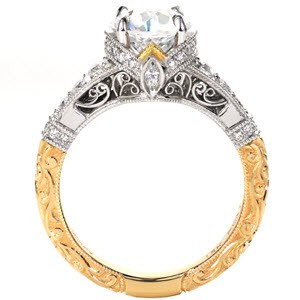 Filigree engagement rings in Kansas City with platinum filigree and relief scroll engraving.