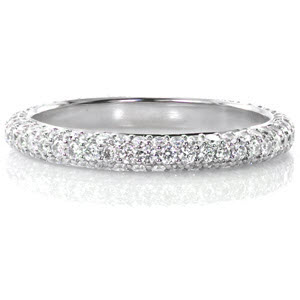 Three rows of micro pavé diamonds create a dazzling display on this delicate, domed ring. This magnificent design boasts a 1.02 total carat weight of diamonds and can be customized in white gold, rose gold, yellow gold, or 950 ruthenium platinum.