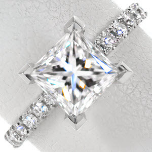 Jacksonville princess cut engagement ring with micro pave diamond band in a platinum setting.