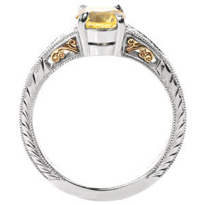 Unique two tone Engagement Rings in Knoxville with yellow gold filigree and hand engraving.