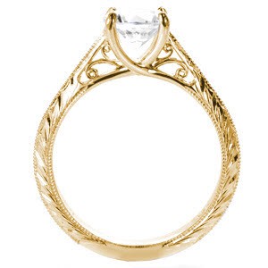 Filigree engagement ring in Columbus with hand engraving, round brilliant center stone and milgrain.