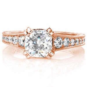 Rose gold cushion cut diamond engagement ring in Indianapolis.