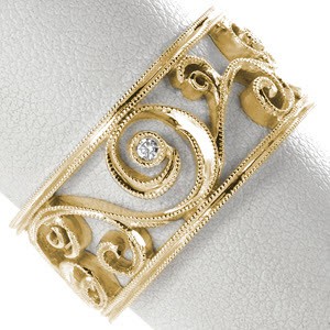 Salt Lake City unique wedding band with sweeping filigree, milgraing, and diamonds.