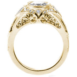 St Petersburg custom engagement with a round diamond center stone and antique details including profile filigree curls.