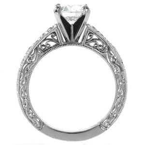Raleigh antique engagement rings with relief hand engraving and filigree.