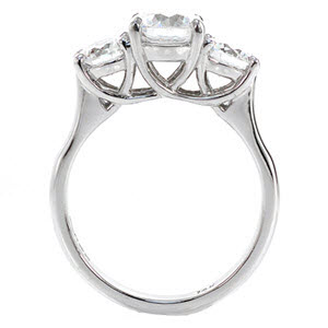 Henderson contemporary custom three stone engagement ring with a high polished profile trellis design.