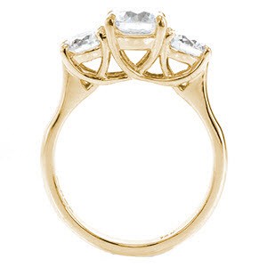 McAllen contemporary custom three stone engagement ring with a high polished profile trellis design.