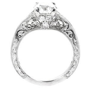 Filigree engagement ring in Miami with round brilliant center stone and  relief hand engraving.