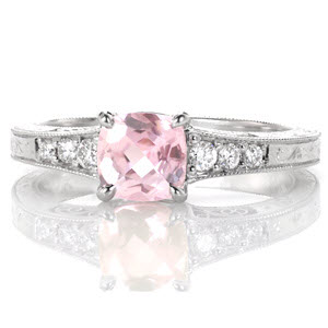 Pink sapphire engagement ring that has a morganite look.