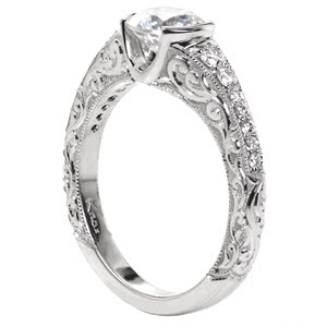 Stunning engagement rings in Sioux Falls with relief style hand engraving and side diamonds.