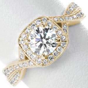 Yellow gold halo engagement ring in Seattle