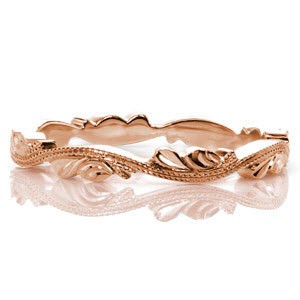 Rose gold wedding ring in Ottawa with double milgrain woven band and delicate petals.