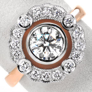 Antique scalloped halo engagement rings in Salt Lake City.